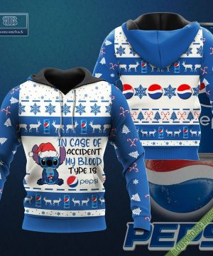 Stitch In Case Of Accident My Blood Type Is Pepsi Ugly Christmas Sweater Hoodie Zip Hoodie Bomber Jacket