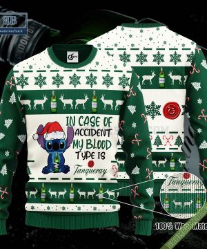 Stitch In Case Of Accident My Blood Type Is Tanqueray Ugly Christmas Sweater Hoodie Zip Hoodie Bomber Jacket