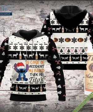 Stitch In Case Of Accident My Blood Type Is Tito’ s Vodka Ugly Christmas Sweater Hoodie Zip Hoodie Bomber Jacket