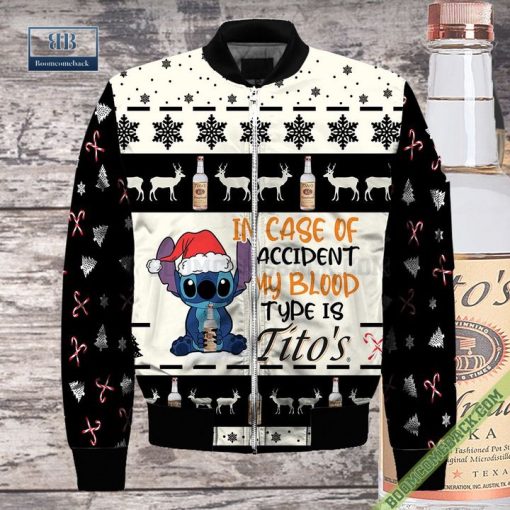 Stitch In Case Of Accident My Blood Type Is Tito’ s Vodka Ugly Christmas Sweater Hoodie Zip Hoodie Bomber Jacket