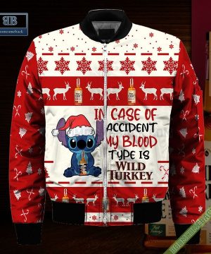 stitch in case of accident my blood type is wild turkey ugly christmas sweater hoodie zip hoodie bomber jacket 4 qgQLr