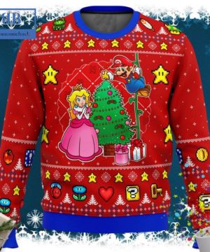 Super Mario Princess Peach Mario Christmas Tree Ugly Christmas Sweater