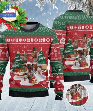 Texas Longhorn Cattle Christmas Gift Snowman Ugly Christmas Sweater