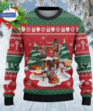 Texas Longhorn Cattle Christmas Gift Snowman Ugly Christmas Sweater