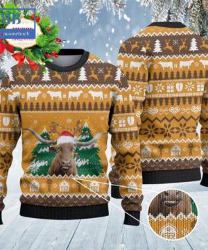 Texas Longhorn Cattle Christmas On The Farm Ugly Christmas Sweater