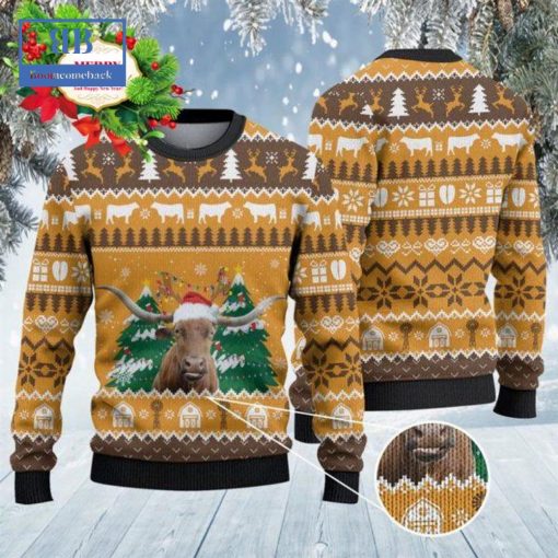 Texas Longhorn Cattle Christmas On The Farm Ugly Christmas Sweater