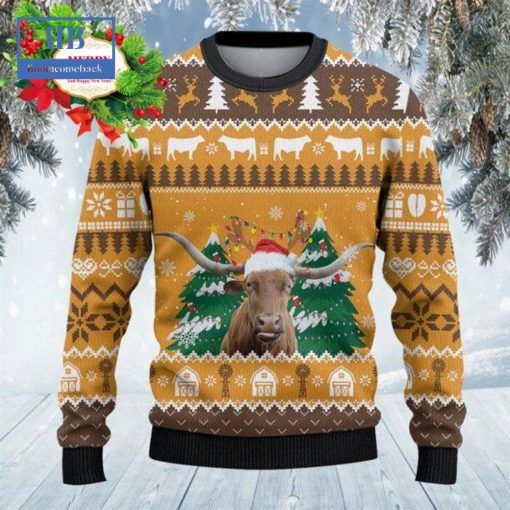 Texas Longhorn Cattle Christmas On The Farm Ugly Christmas Sweater