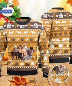 Texas Longhorn Cattle Thanksgiving Gift Ugly Christmas Sweater