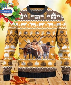 Texas Longhorn Cattle Thanksgiving Gift Ugly Christmas Sweater