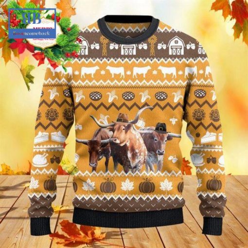 Texas Longhorn Cattle Thanksgiving Gift Ugly Christmas Sweater