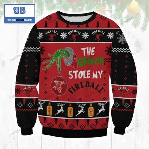 The Grinch Stole My Fireball Cinnamon Whisky Christmas 3D Sweater