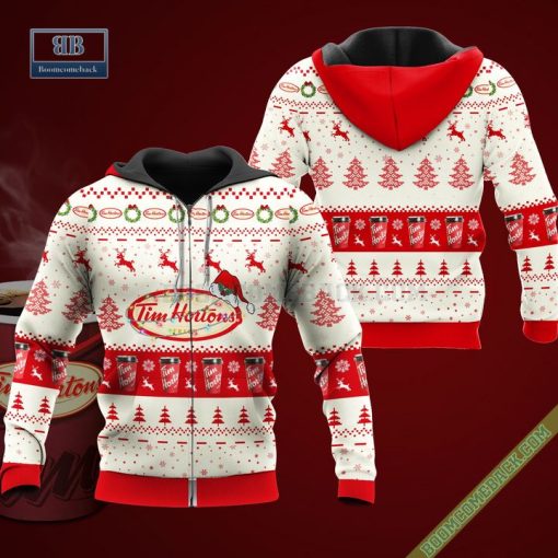 Tim Hortons Santa Hat Christmas Ugly Christmas Sweater Hoodie Zip Hoodie Bomber Jacket