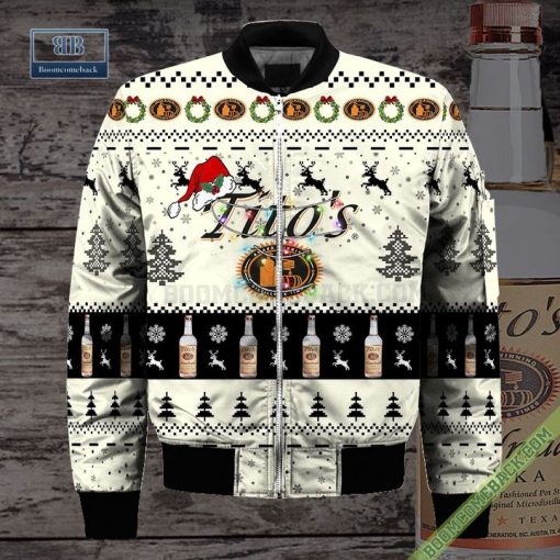 Tito’s Vodka Santa Hat Christmas Ugly Christmas Sweater Hoodie Zip Hoodie Bomber Jacket