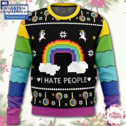 Unicorn Rainbow I Hate People Ugly Christmas Sweater