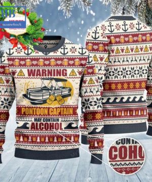 Warning Pontoon Captain May Contain Alcohol Ugly Christmas Sweater