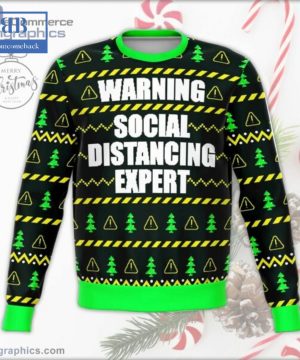 Warning Social Distancing Expert Ugly Christmas Sweater