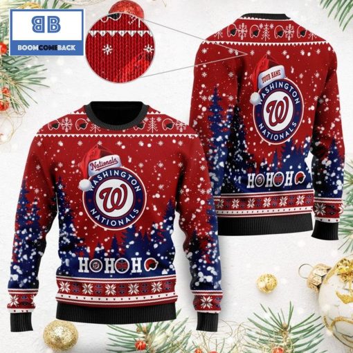 Washington Nationals Santa Claus Hat Ho Ho Ho 3D Custom Name Ugly Christmas Sweater