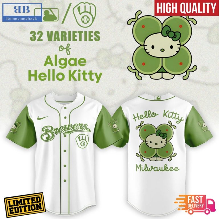 Milwaukee Brewers x 32 Algae Hello Kitty Baseball Jersey And Cap