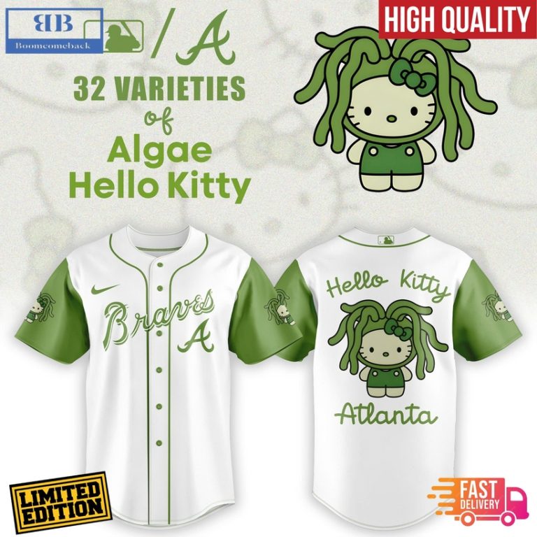 Atlanta Braves x 32 Algae Hello Kitty Baseball Jersey And Cap