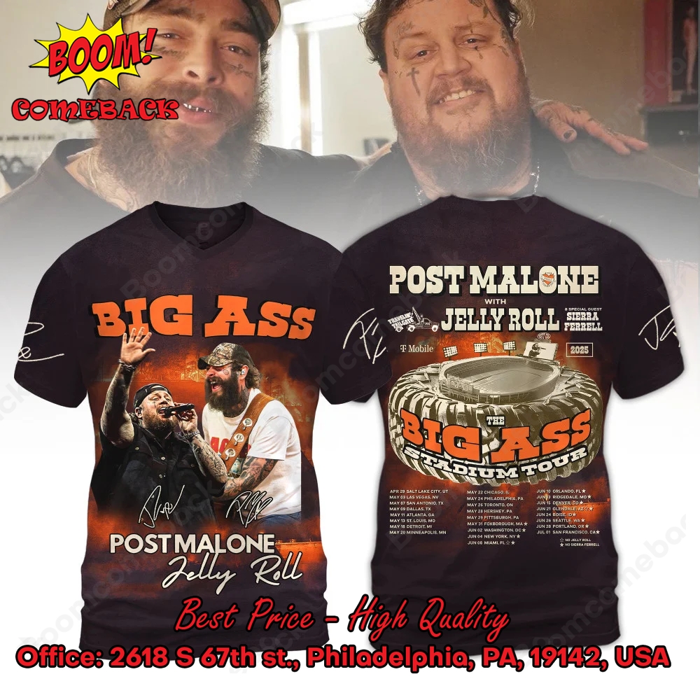 Post Malone Jelly Roll's Big Ass Stadium Tour Shirt Post Malone Jelly Roll's Big Ass Stadium Tour Shirt