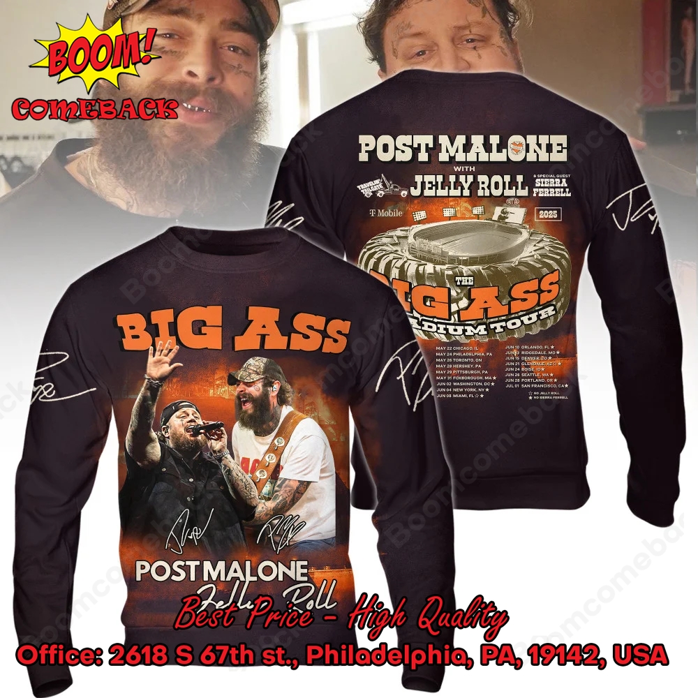 Post Malone Jelly Roll's Big Ass Stadium Tour Shirt Post Malone Jelly Roll's Big Ass Stadium Tour Shirt