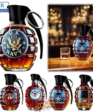 250th U.S. Military Grenade Whiskey Bottle – Veteran Glass Decanter USA