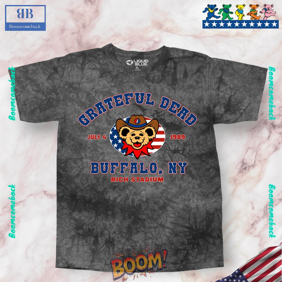 4th Of July Grateful Dead Buffalo 89 Gray Tie-Dye Tee Shirt 4th Of July Grateful Dead Buffalo 89 Gray Tie-Dye Tee Shirt