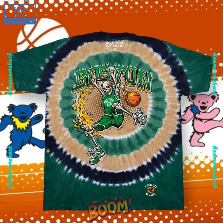 Boston Celtics Basketball Skeleton Tie-Dye Shirt
