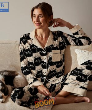 Cute Face Cats Pajamas Set For Men Women