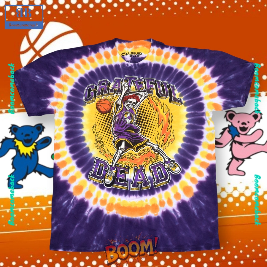 Grateful Dead x Los Angeles Lakers Skeleton Tie-Dye Shirt Grateful Dead x Los Angeles Lakers Skeleton Tie-Dye Shirt