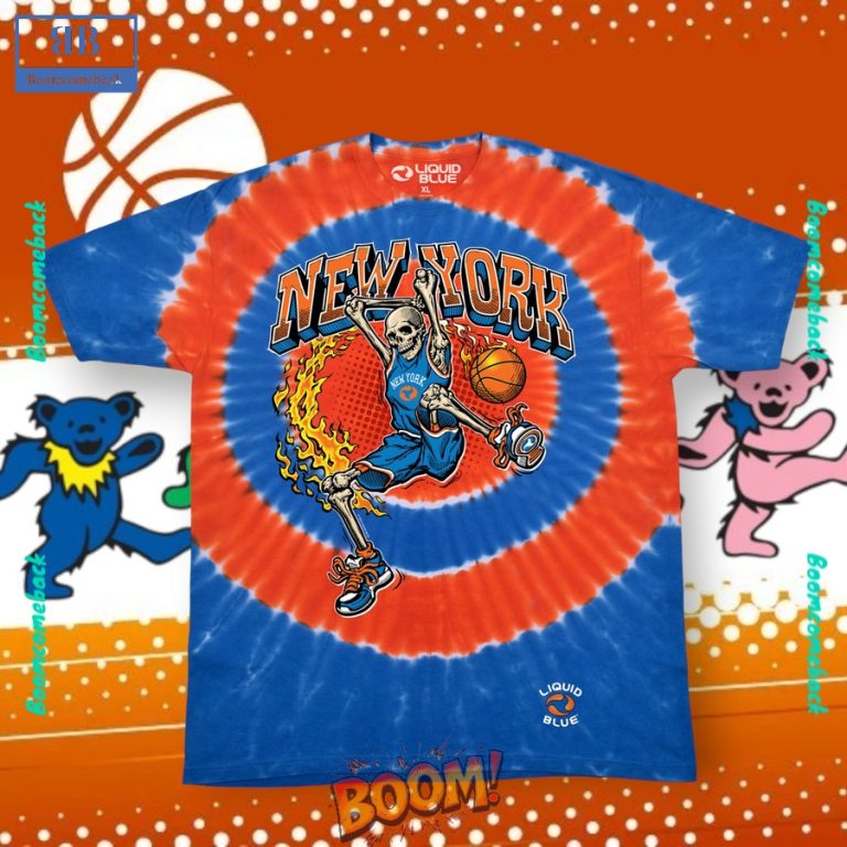 New York Knicks Basketball Skeleton Tie-Dye Shirt