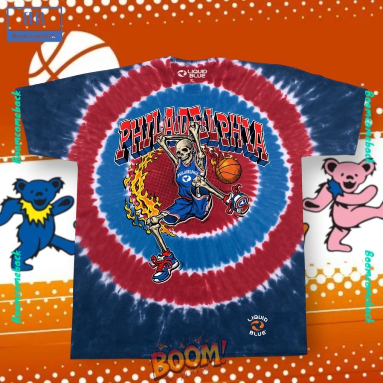 Philadelphia 76ers Basketball Skeleton Tie-Dye Shirt