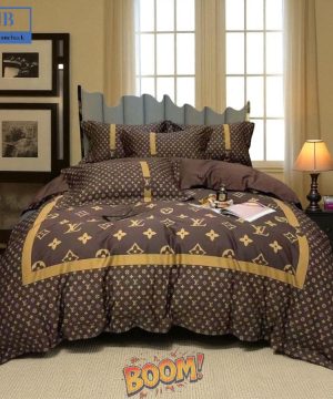 Louis Vuitton Brown And Gold Comforter Bedding Set